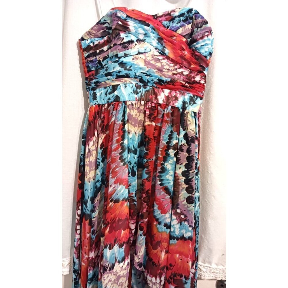 Aidan Mattox Feather Print Highlow Strapless Dress Multicolor Size 0 - Picture 8 of 10